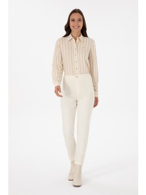 U.S. Polo Assn. Kadın Beyaz Carrot High Waist Kanvas Pantolon 50309266-VR256