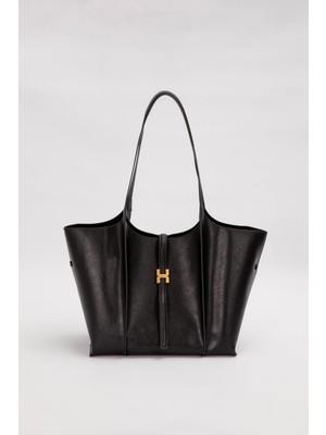 Siyah Askı Kilit Detay Büyük El Çantası