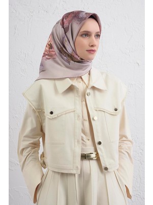 Armine Çiçek Desenli Saf Ipek Twill Eşarp 9419D 06