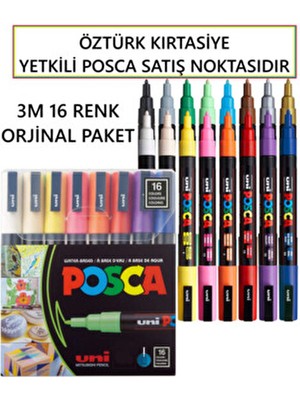 POSCA 16'lı Set Renkli Marker Kalemler 0.9-1.3 mm Orta İncelikte Uç Su Geçirmez Kutulu Ürün