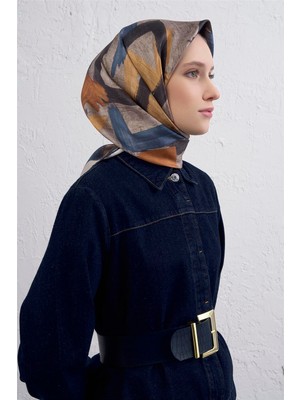 Armine Geometrik Desenli Saf Ipek Twill Eşarp 9413D 01