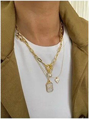 Magicstone Pole Star Üçlü Kombin Kolye Altın Renk İnci Mine Detaylı Kadın Kullanıcılar İçin Özel Tasarım