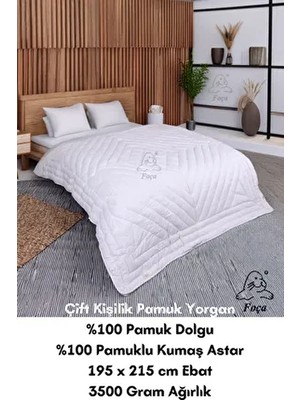 %100 Doğal Pamuklu Çift Kişilik Pamuk Yorgan 195 x 215 Ebat 3500 Gram