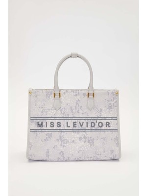 Gri Baskı Detaylı Büyük El Çantası