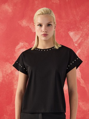 Yuvarlak Yakalı Trok Baskılı Tişört