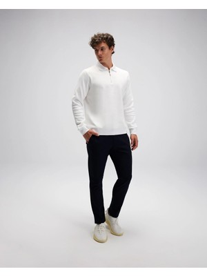 Ellesse EM602-BG Erkek Bej Yarım Fermuarlı Polo Sweat Uzun Kol Düz Desen Standart Cep