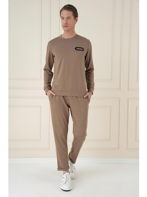 Efor Erkek Slim Fit Pamuklu Uzun Kollu Vizon T-Shirt TS 888