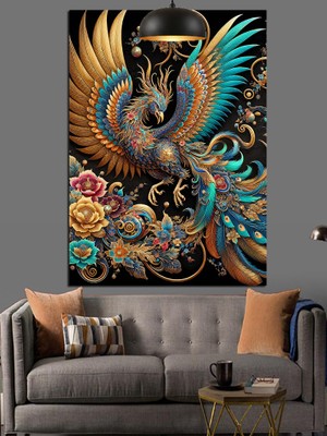 Altın Detaylı Mitolojik Kuş Dekoratif Kanvas - Mdf Ahşap Tablo