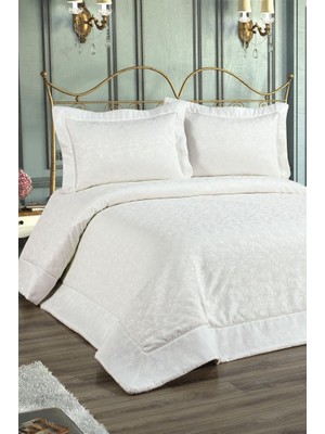 Buğlem Dolgulu Şönil Çift Kişilik Yatak Örtüsü Krem