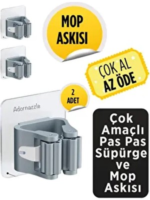 Kca Home Yapışkanlı Mop Askısı Ekru Renkli Plastik Mop Sap Tutucu 2 Adet Pratik ve Kullanışlı Çözüm