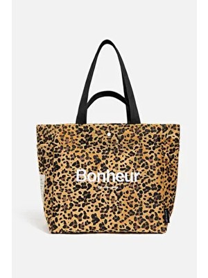 Bonheur N°4 Kanvas Çanta Leopard Tasarım Koleksiyonu ile Çok Renkli Dayanıklı Materyal 33 x 38 cm