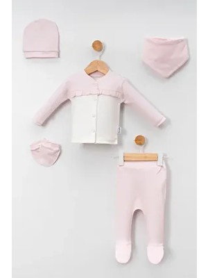 Hastane Çıkış Setleri Kız Bebek Raporlu Fırfırlı Penye 5'li Set Yenidoğan Kıyafeti -Hediye Paketli