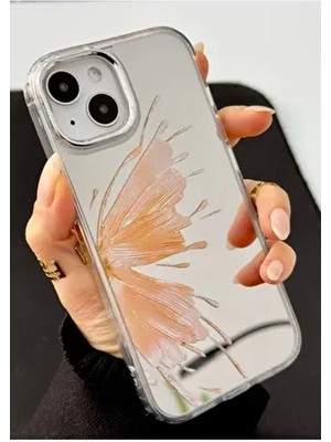 Go Aksesuar Apple Iphone 13 - 14 - 15 Uyumlu Aynalı Gold Kelebek Model Silikon Kılıf Metalik Renkli