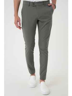 Efor Erkek Slim Fit Yan Cepli Düz Esnek Pamuk Casual Su Yeşili Pantolon P 1144