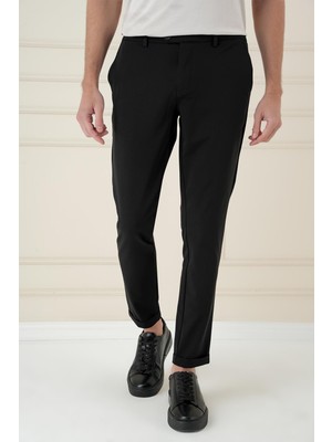 Comfort Fit Beli Lastikli Esnek Casuel Siyah Pantolon P 1173