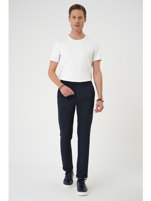 Efor Erkek Comfort Fit Beli Lastikli Pötikareli Casual Lacivert 2 Pantolon P 1149