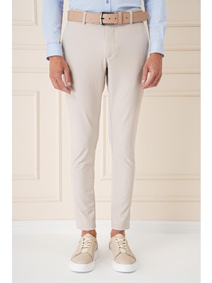Slim Fit Yan Cepli Düz Esnek Casual Kum Pantolon P 1144