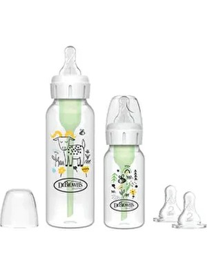 Dar Ağız Antikolik Dr. Brown's Options+ Desenli Biberon Set 120 ml ve 250 ml BPA İçermeyen Polipropilen
