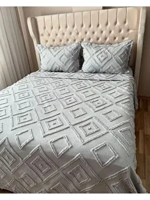 Bursa Çeyiz Sofya Iskandinav Çift Kişilik Püsküllü Yatak Örtüsü 240X250 2 Yastık 50X80