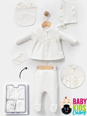 Kutulu - Kız Yenidoğan Kıyafetleri 5'li Hastane Çıkış Setleri Incili %100 Pamuk