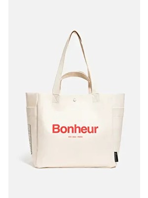 Bonheur N°4 Kanvas Çanta Cloud White Kadın Tasarım 33 x 38 cm Geniş İç Hacim ve Çift Kulp