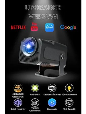 Omaze Upgrade Android Taşınabilir Sinema Projeksiyon Wifi Destekli En Güncel Sürüm Akıllı Projektör Siyah