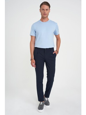 Efor Erkek Comfort Fit Beli Lastikli Tek Pileli Dokulu Lacivert Pantolon P 1193