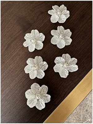 Nurhan Home Collection Kadınlar İçin 6 Adet Sedef Yapraklı Gümüş Broş Taşlı Aksesuar Gümüş Renk