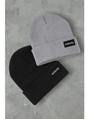 %100 Akrilik 2’li Premium Basic Bere Gri Siyah