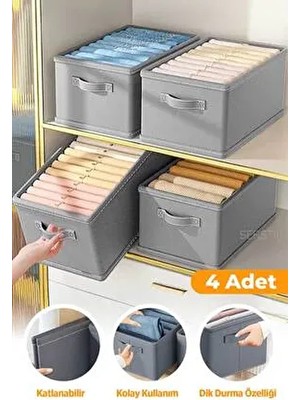4 Adet - Dolap Içi Düzenleyici, Raf Düzenleyici, Katlanabilir Kıyafet Saklama Kutusu 45 x 25 x 20 cm