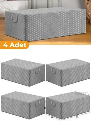 4 Adet - Gri Benekli Büyük Boy Baza Altı ve Çekyat Tipi Hurç 65 x 45 x 22 cm