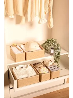 6'lı Çekmece Içi Düzenleyici Organizer Set - Çok Amaçlı Dolap Içi Kutu Seti - Bej Martı