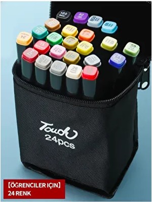 24 Renkli Çift Uçlu Kalın/ince Uçlu Keçeli Marker Seti - Profesyonel Çizim ve Boyama