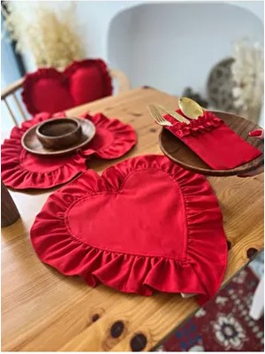 Lovely Kalp Fırfırlı Keten Supla 2li Dikdörtgen Şekilde Sofra Şıklığı İçin Tasarlandı