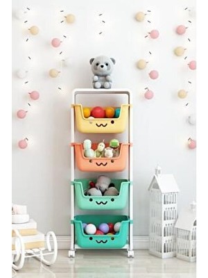 4 Katlı Oyuncak Dolabı, Oyuncak Organizeri, Sepetli Oyuncak Dolabı Rengarenk