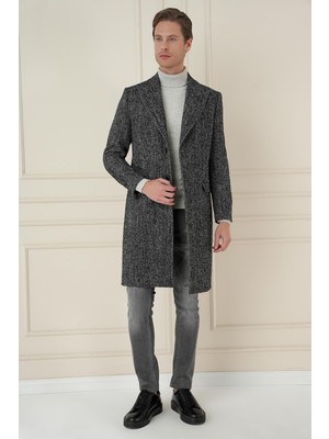 Efor Plt 085 Siyah Klasik Palto Flanel Malzeme ile Uzun Kol Erkekler İçin Şık Tasarım