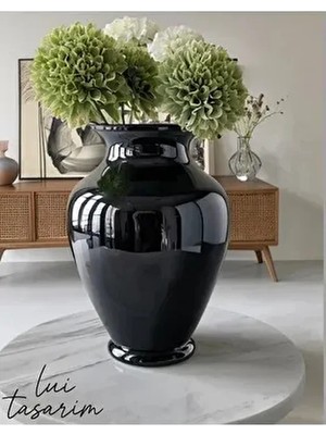 Siyah Avrupa Tarz Dekorasyon Cam Xl Boy 31 cm Linda Vazo