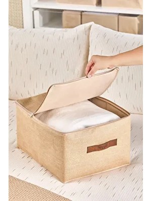 Jüt Deri Kulplu Baza Altı, Dolap Içi Destekli Kutu Hurç 35X42X23 cm