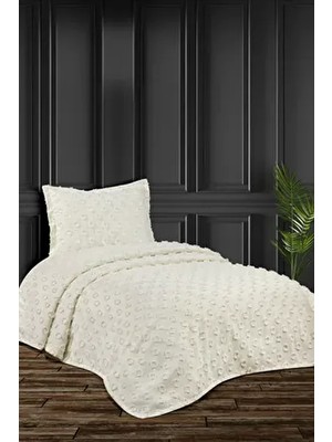 Ponponlu Delux Tek Kişilik Yatak Örtüsü 180X 250- Ekru -