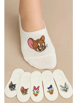 Worthy Socks 5'li Kadın Pamuklu Desenli Babet Çorabı Tüm Sezonlar İçin Düz Örme Tasarım