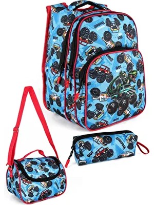 Lugmo 3 Lü Ilkokul Çanta Seti Mavi Erkek Çocuk Astarlı Tekstil Ofd Road Araba Temalı