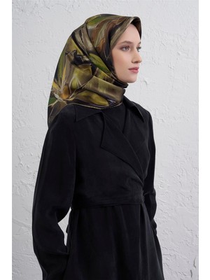 Armine Çiçek Desenli Saf Ipek Twill Eşarp 9406D 05