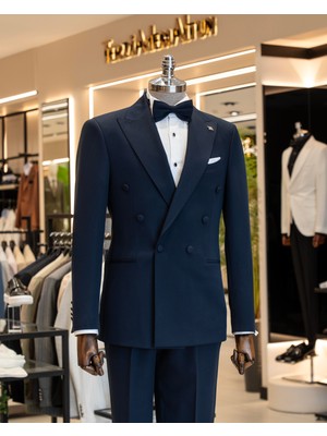 Terzi Adem Altun Italyan Stil Lacivert Kruvaze Ceket Pantolon Takım Elbise Erkek 46 Beden Slim Fit Model T14390