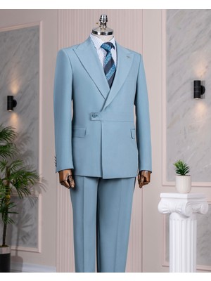 Italyan Stil Slim Fit Ceket Pantalon Takım Elbise Mavi T14383