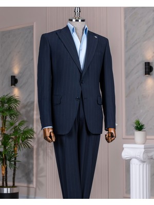 Italyan Stil Slim Fit Sivri Yaka Ceket Pantolon Takım Elbise Lacivert T14254