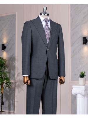 Italyan Stil Slim Fit Torba Cep Ceket Pantolon Takım Elbise Antrasit T14300