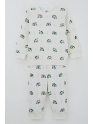 Breeze Erkek Bebek Pijama Takımı Omuzdan Patlı Macera Temalı Küçük Kaşif 4 Ay-1 Yaş, Ekru