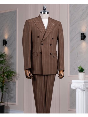 Italyan Stil Kruvaze Ceket Pantolon Takım Elbise Kahverengi T14134