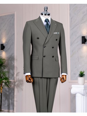 Italyan Stil Kruvaze Ceket Pantolon Takım Elbise Yeşil T14085