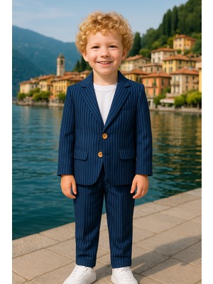 Erkek Çocuk Exclusive Cut Luxury Çizgili Takım Elbise Özel Gün Doğum Günü